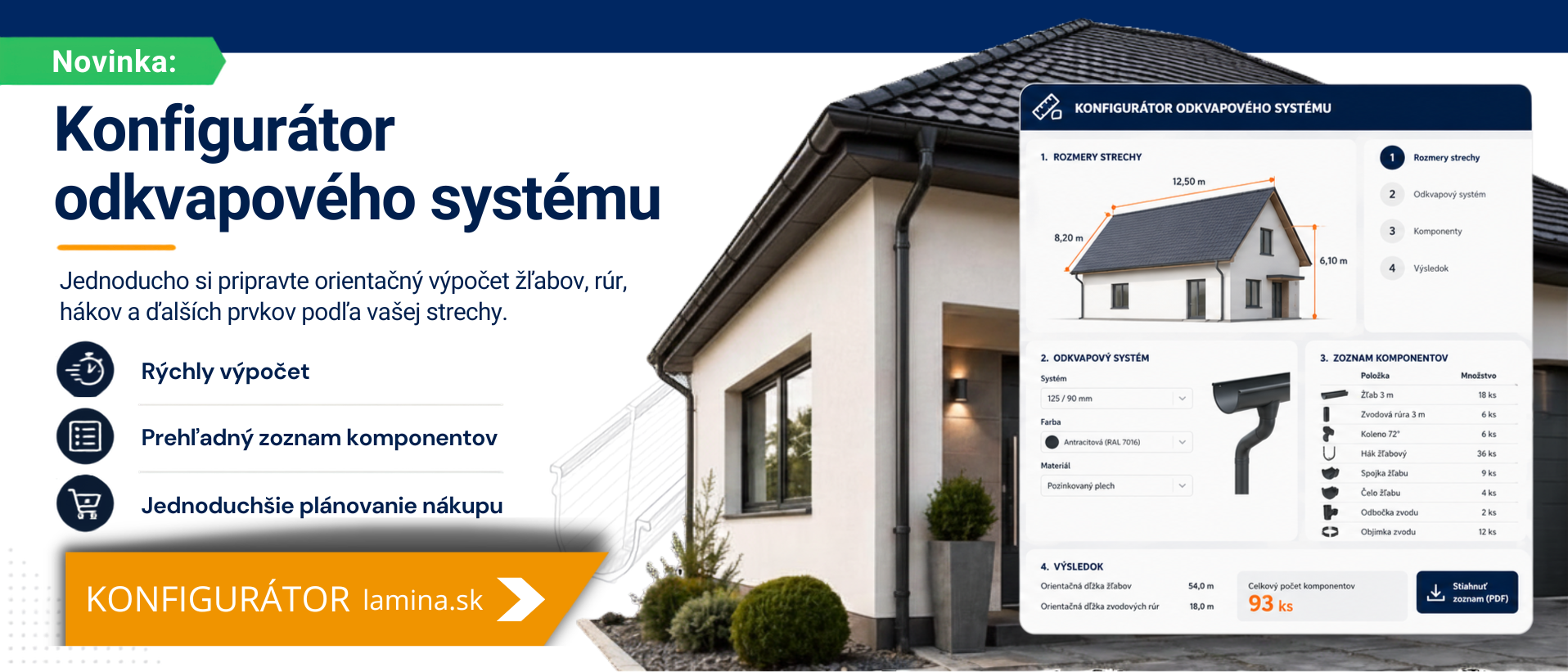 konfigurátor odkvapov lamina